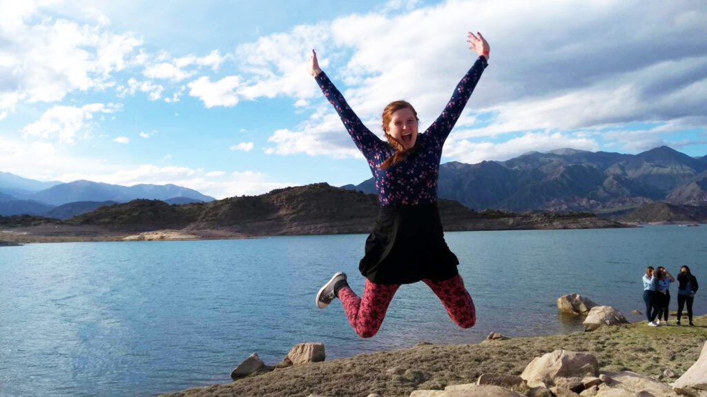 Taking a stretch break (and catching some serious air!) in Potrerillos, a district within Mendoza, Argentina.